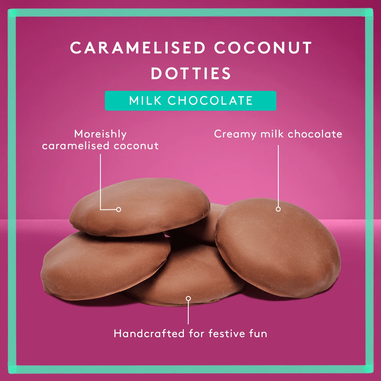 Caramelised Coconut Dotties Cube - Milk Chocolate