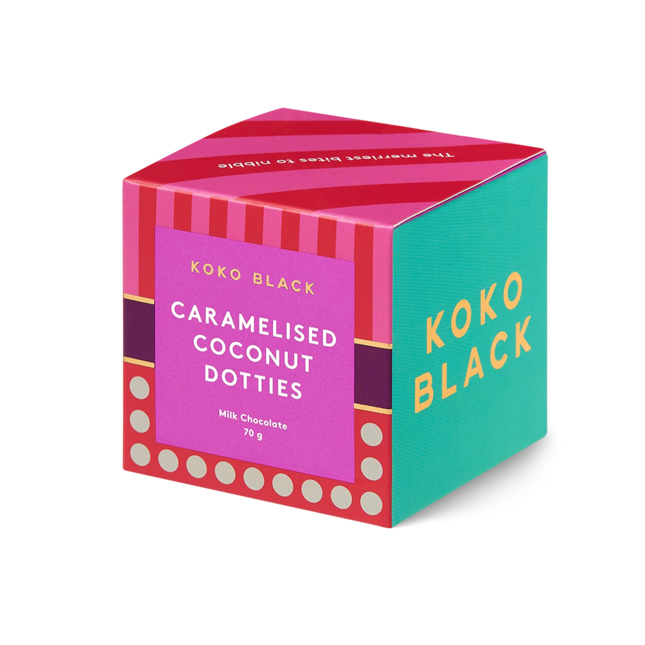 Caramelised Coconut Dotties Cube - Milk Chocolate