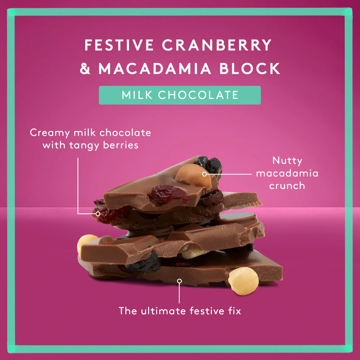 Festive Cranberry Macadamia & Cherry Milk Chocolate Block