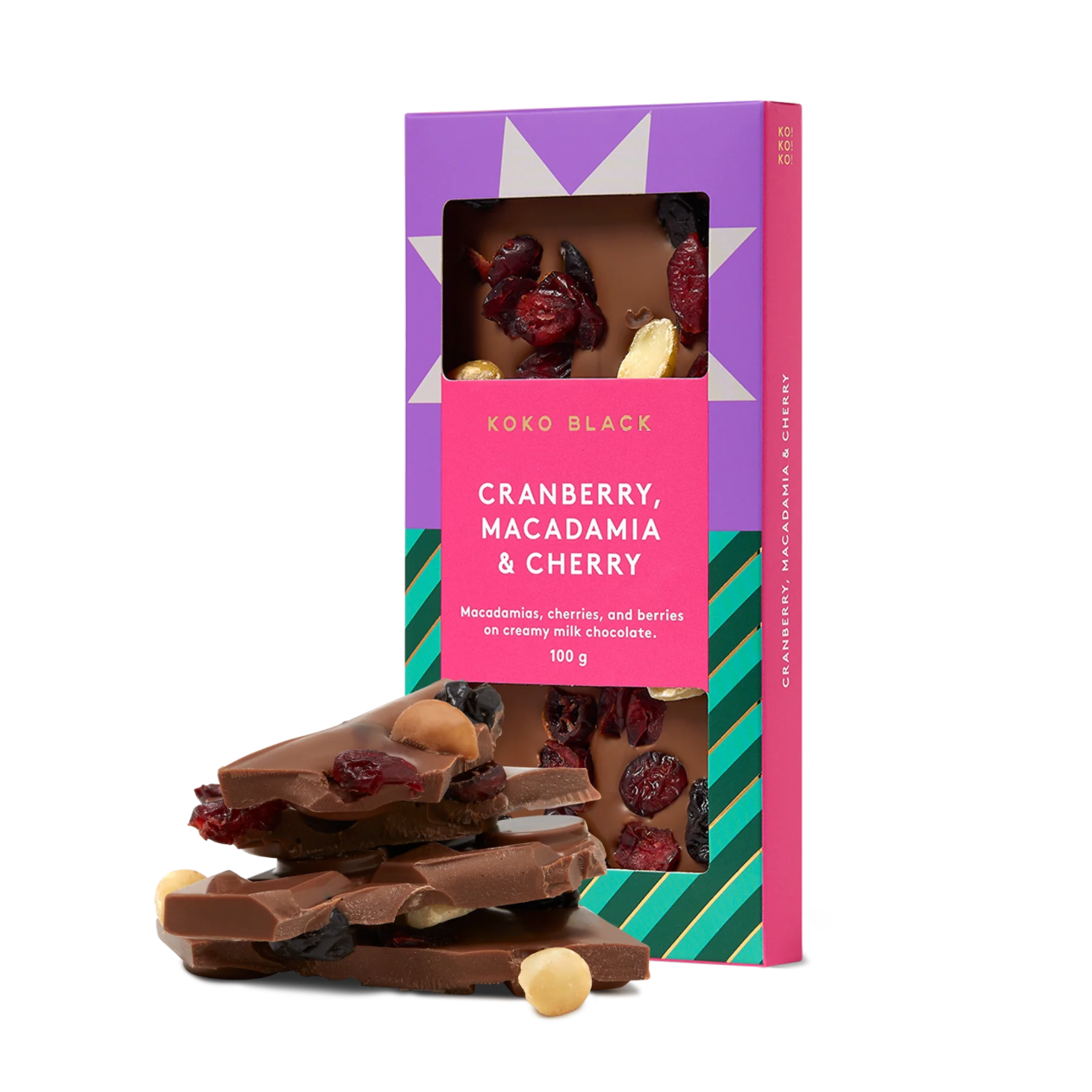 Festive Cranberry Macadamia & Cherry Milk Chocolate Block