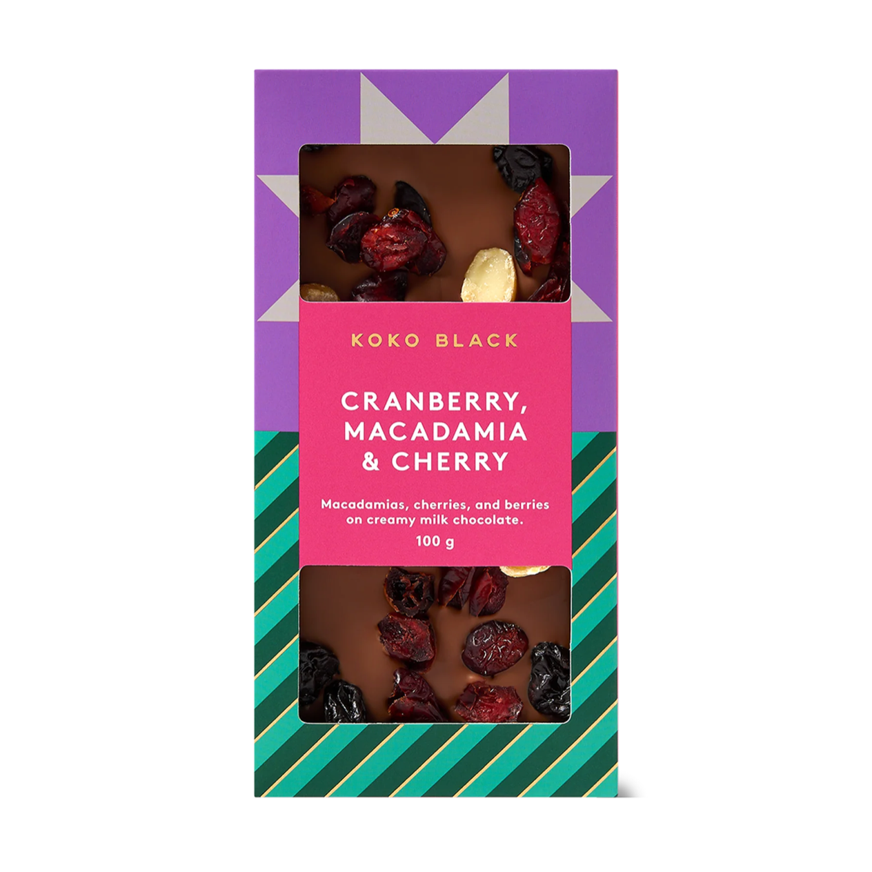 Festive Cranberry Macadamia & Cherry Milk Chocolate Block