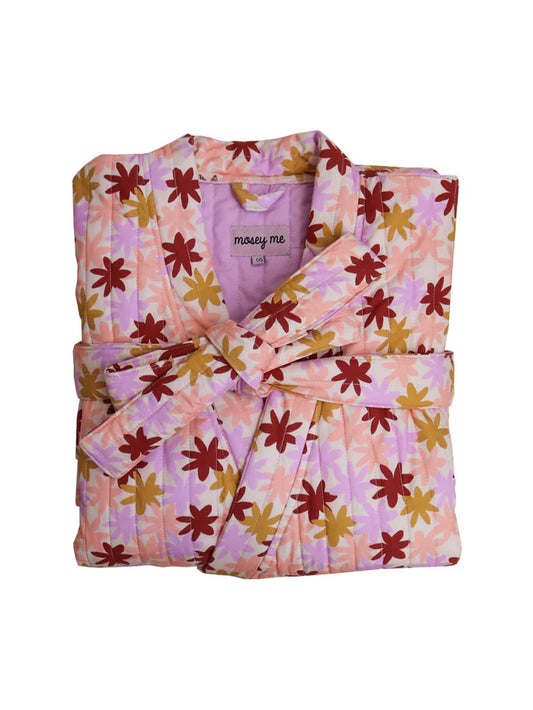 Peach Floral Quilted Robe