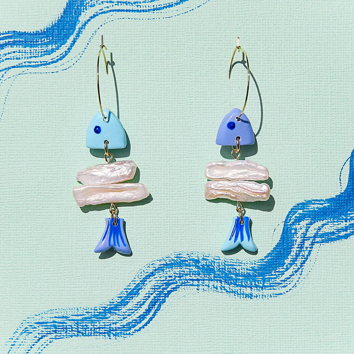 Fish Bone Sardine Drop Earrings