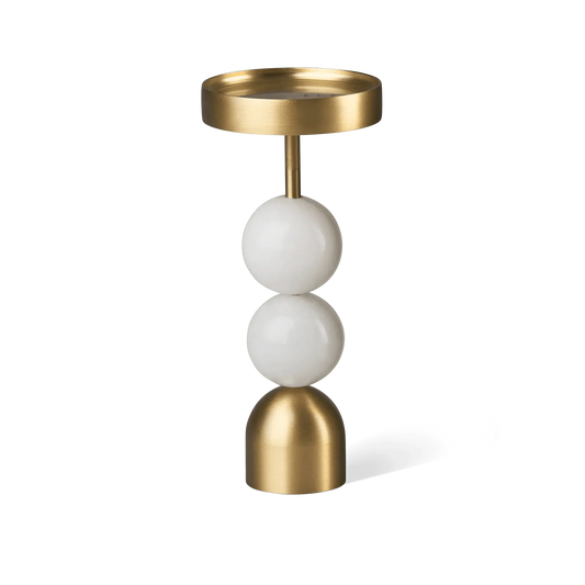 Beaded Fountain Brass Candle Holder - White