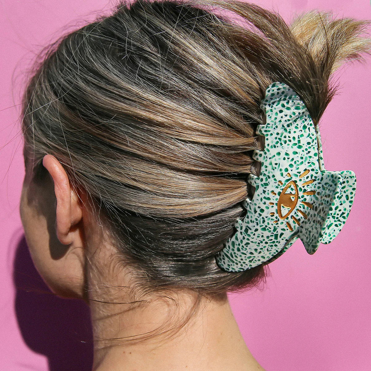 Hair Claw Clip - Gold Eye Green Terrazzo