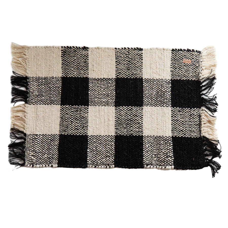 Black and White Gingham Jute Floor Mat