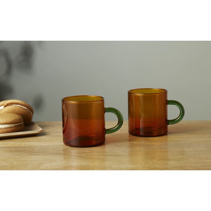 Leaf & Bean - Two Tone Coloured Glasses Set of 2 - Sepia/Green