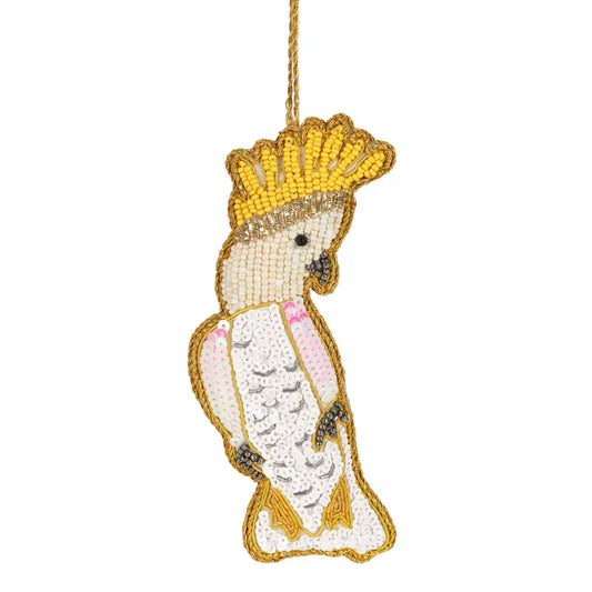 Yellow Crested Cockatoo Sequin Christmas Decoration