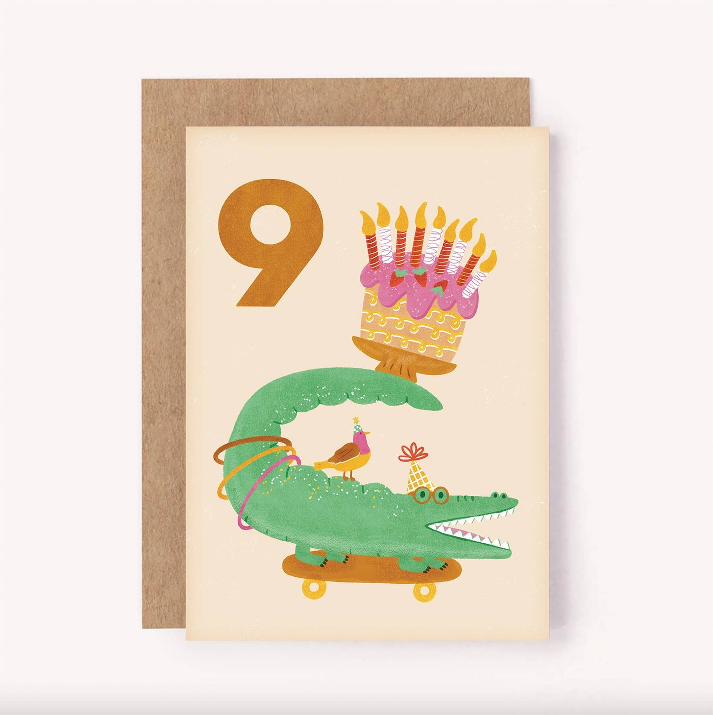 Age 9 Crocodile Birthday Card - Kids Cute 9th Milestone