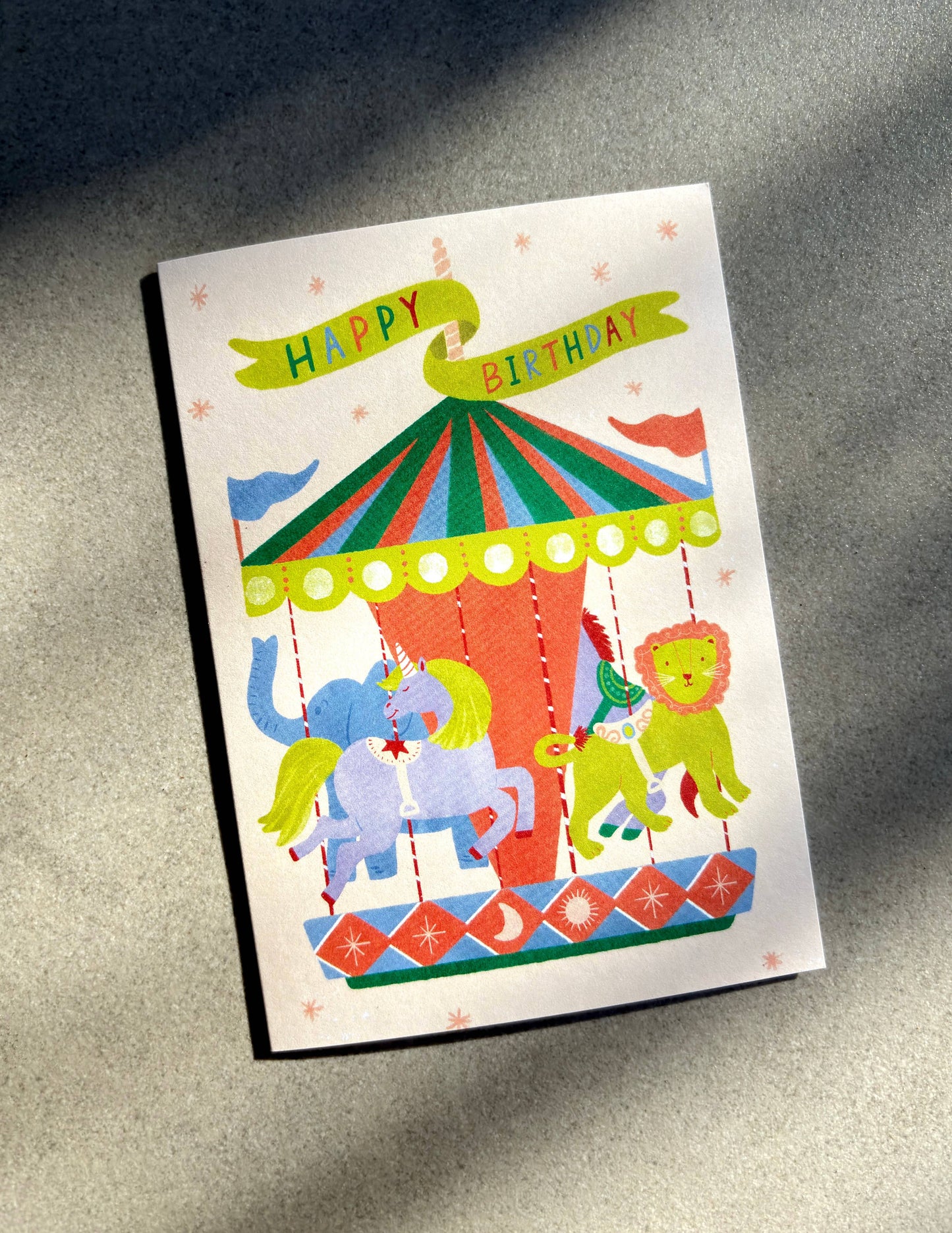 Carousel Ride Birthday Card - Retro Kids Cute Animals Bday