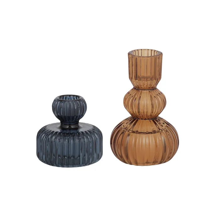 Mattia Set of 2 Candleholder - Navy & Amber