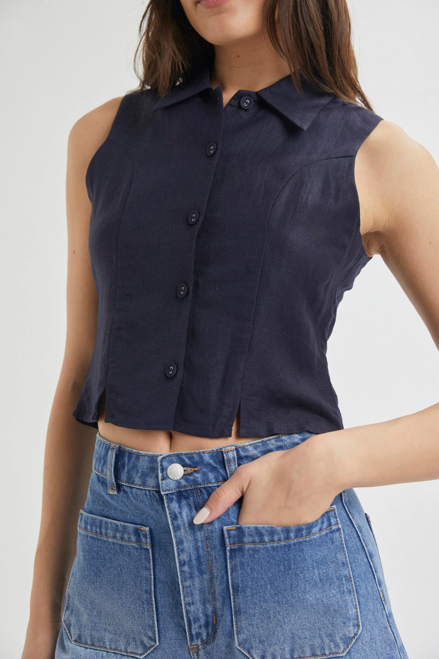 Nina Linen Top - Navy