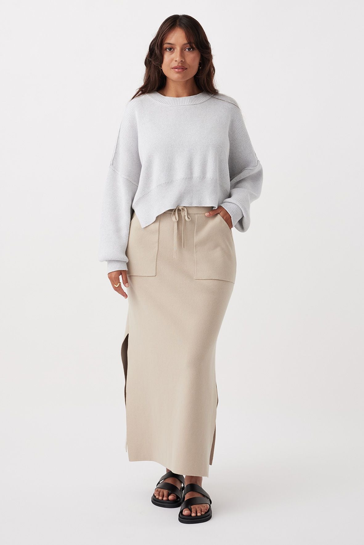 Harlo Cropped Sweater - Light Grey Marle