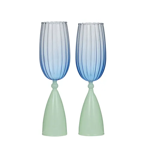 Lille Glass Flutes Blue/Green Set of 2