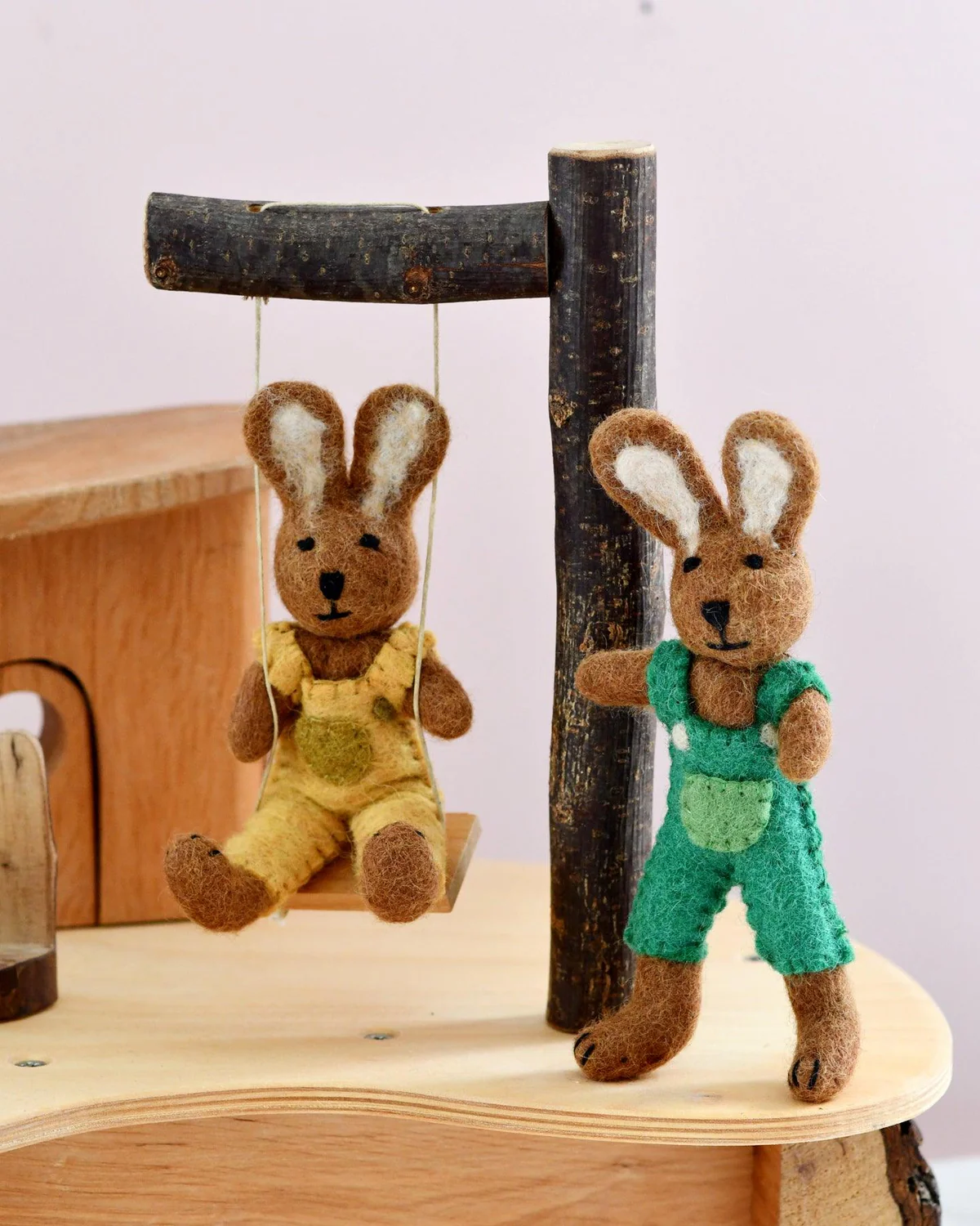 Felt Brown Hare Rabbit With Yellow Overalls Toy