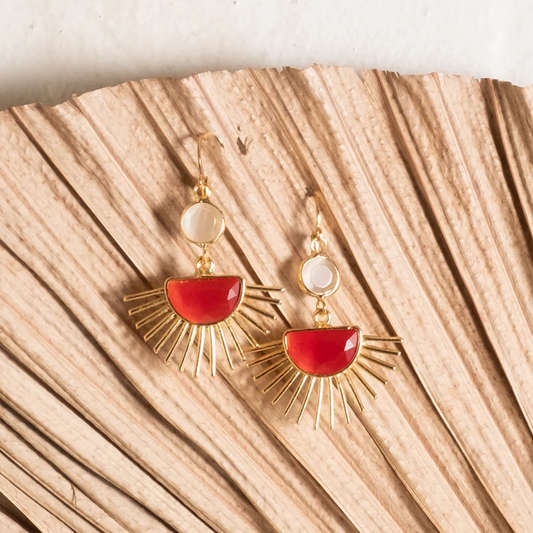 Emira Sunray Drop Earrings - Red