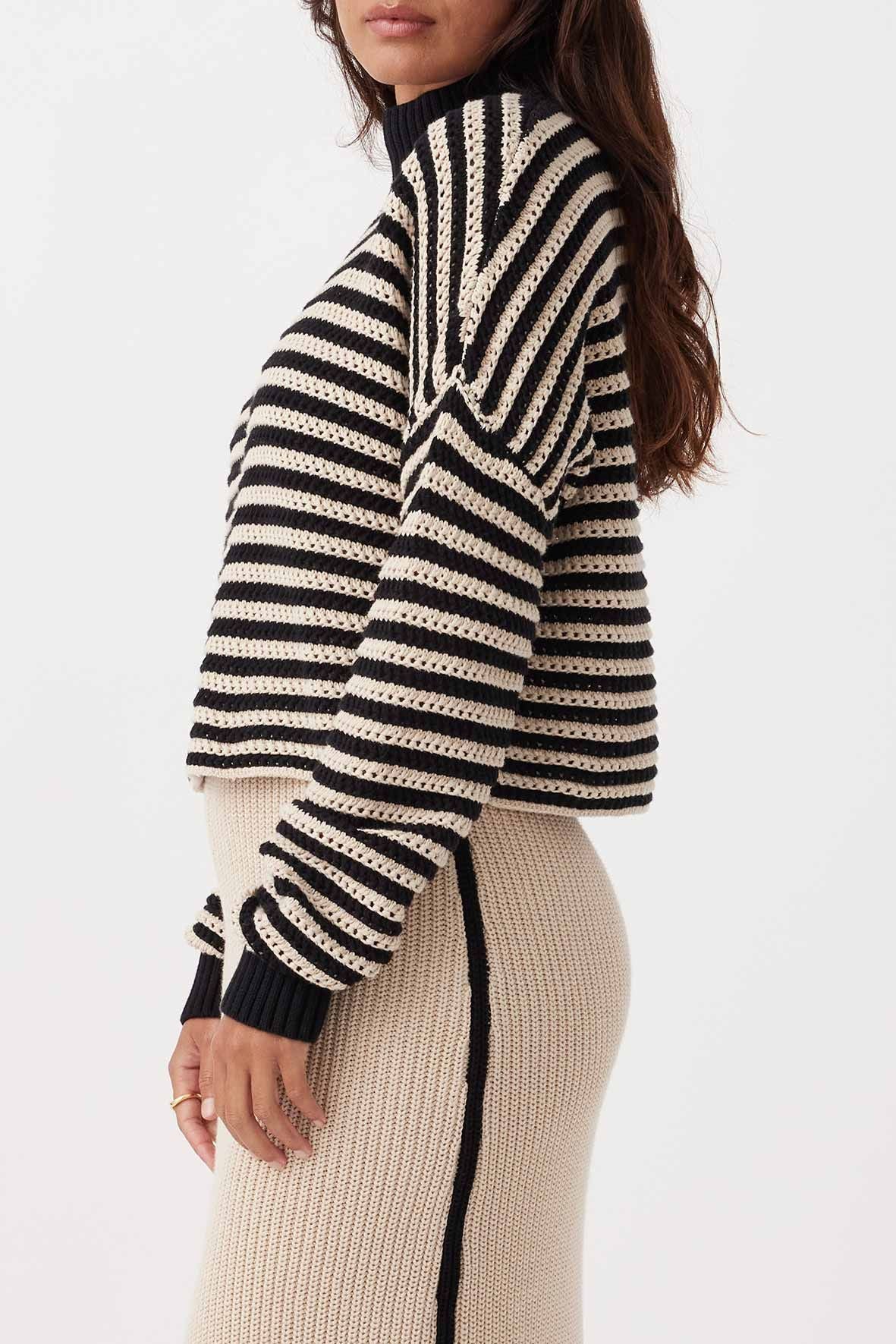 June Cropped Sweater - Sand + Black Stripe