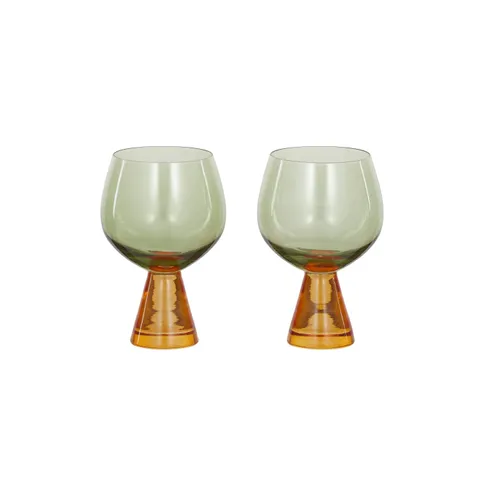 Pyramid Goblet Glasses - Set of 2 - Amber/Green