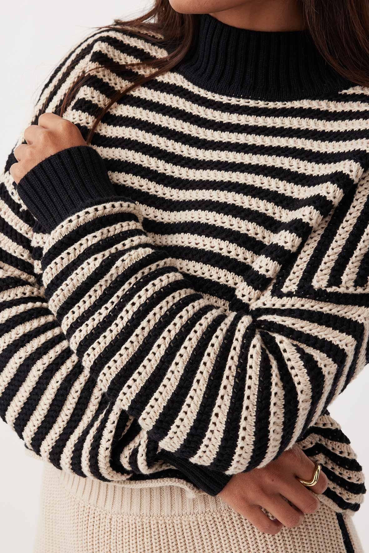 June Cropped Sweater - Sand + Black Stripe