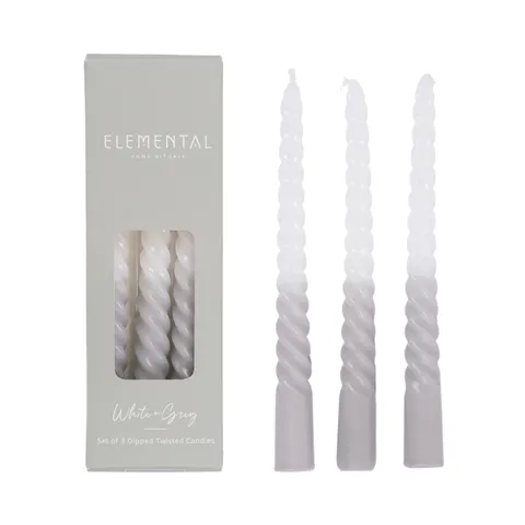 Dipped Twist Candles - Grey/White