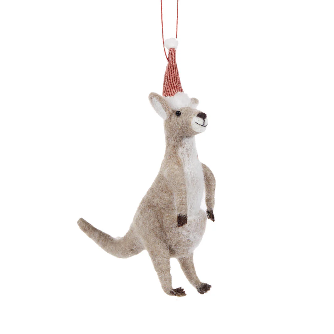 Wool Kangaroo with Santa Hat Tree Hanging