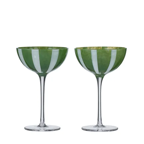 Aperitivo Set of 2 Glass Coupe - Green and White Stripe