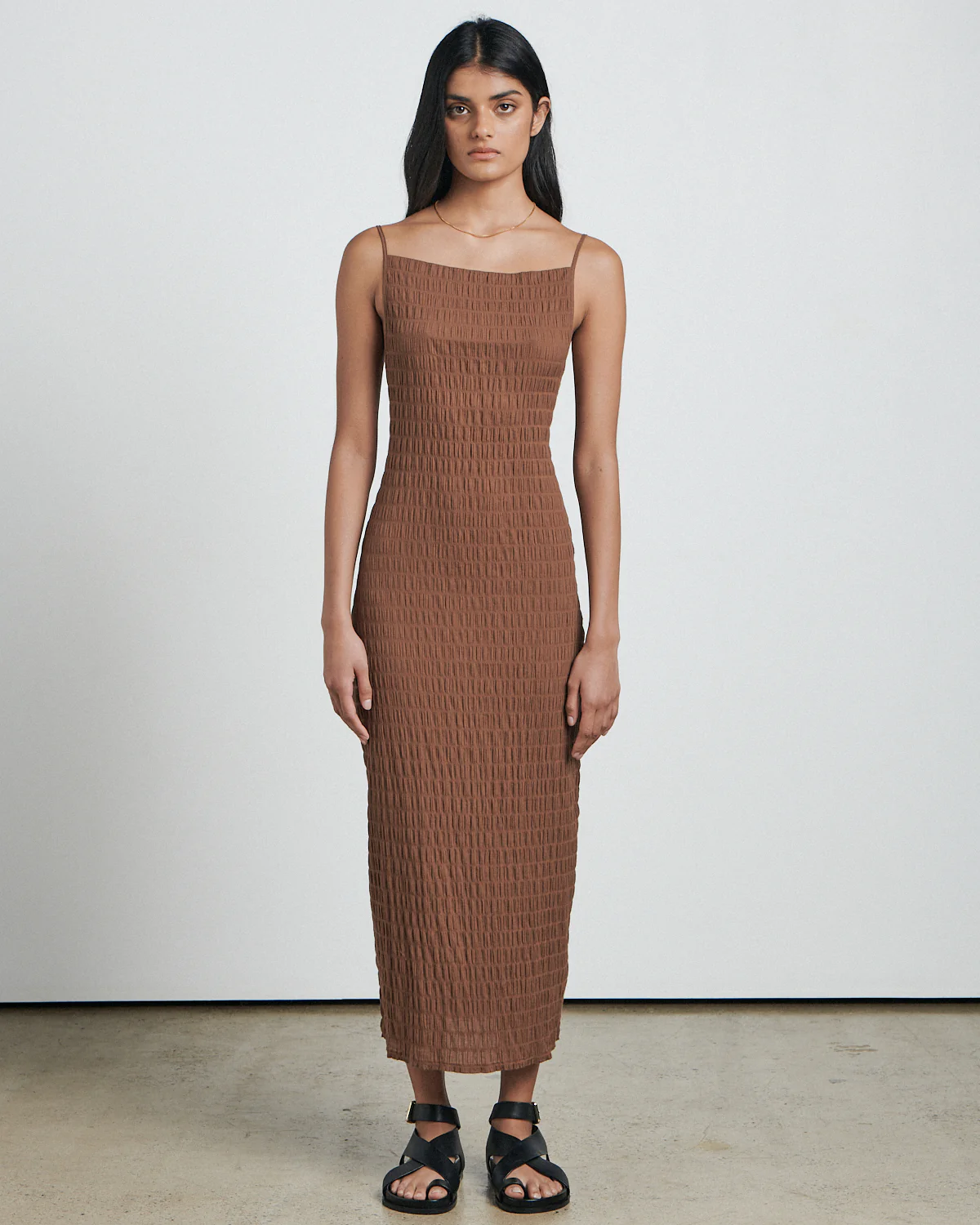 The Shirring Midi Dress - Earth