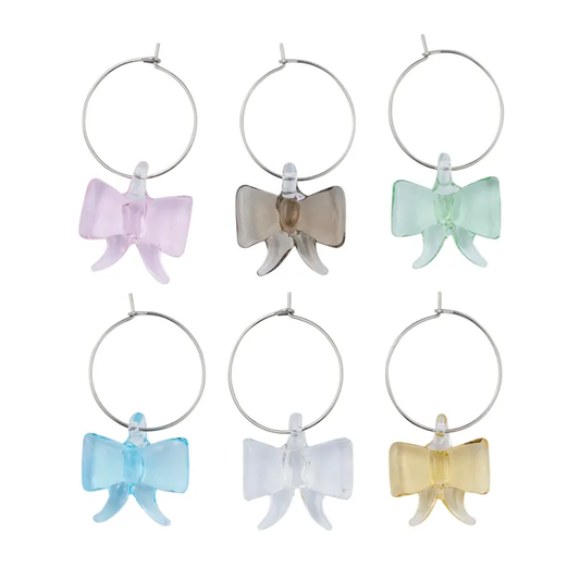 Wine Charms - Glass Bow - Set of 6