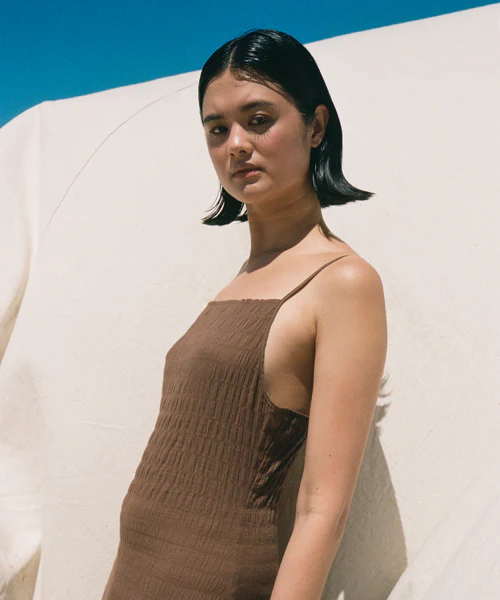 The Shirring Midi Dress - Earth