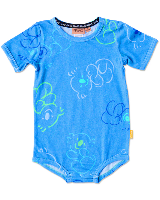 Kip & Co x Ken Done Koala Cuddles Blue - Organic Short Sleeve Romper