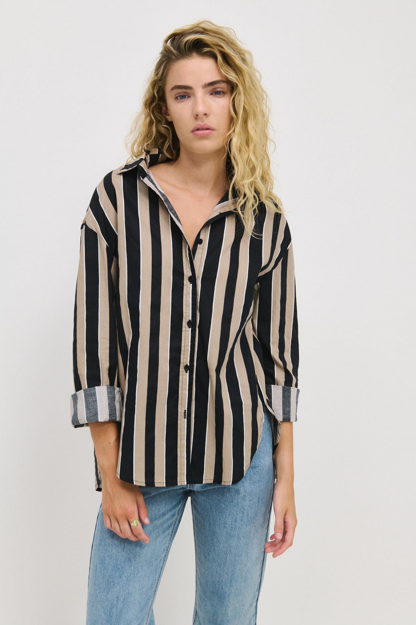 Jordie Shirt - Black and Tan Stripe