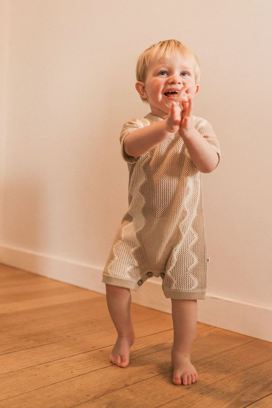 Slouchy Mesh Knit Romper - Shell