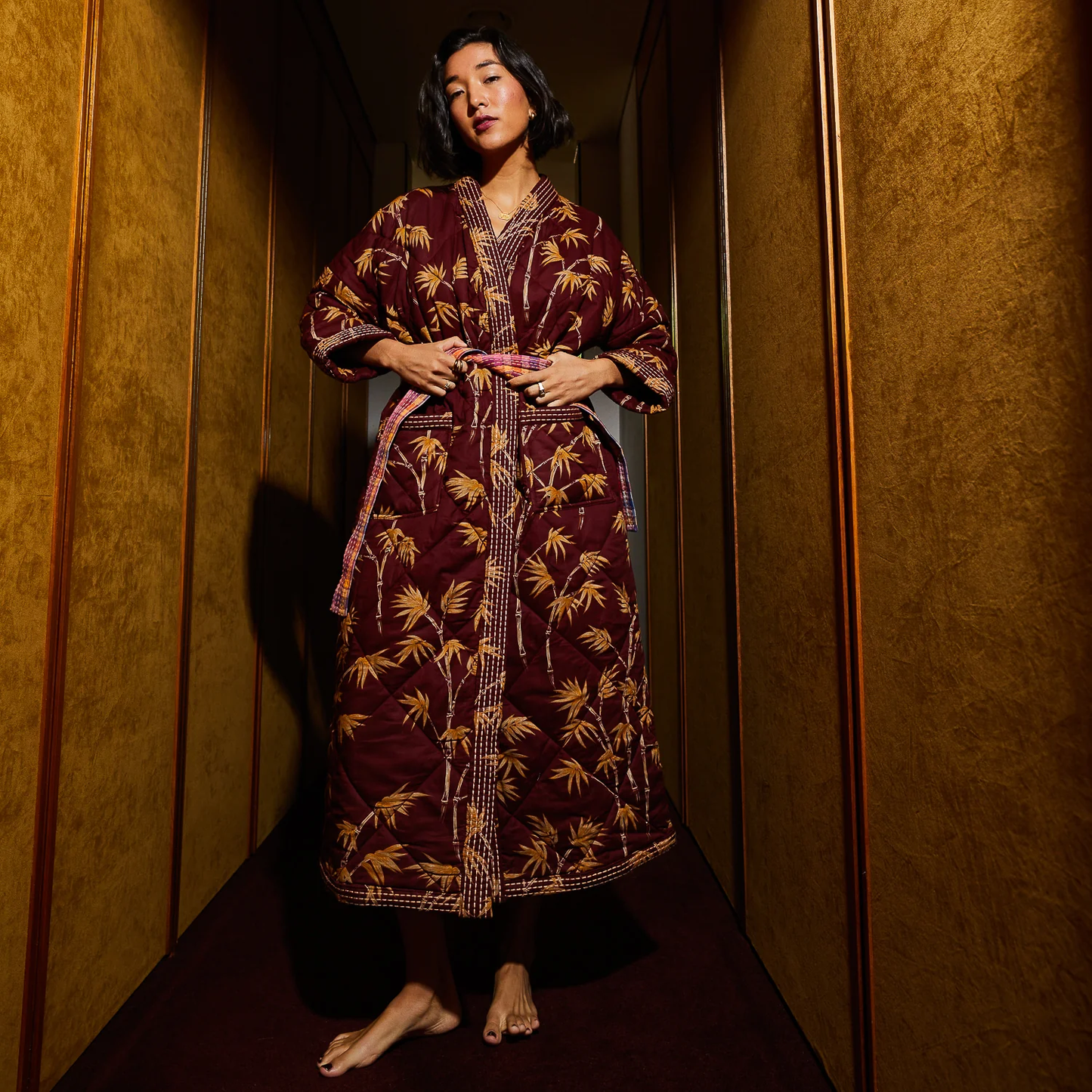 Aneta Quilted Robe - Rosewood