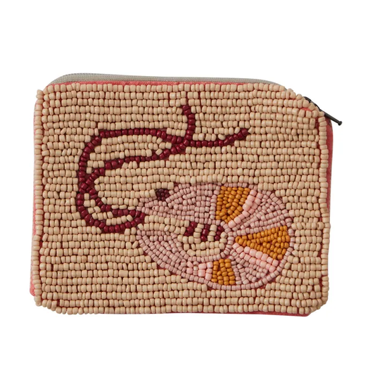 Dazzling Prawn Beaded Pouch