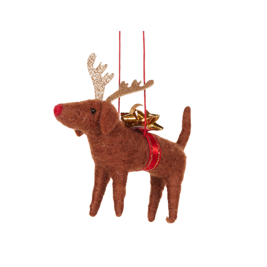 Wool Dachshund with Antlers Tree Hanging