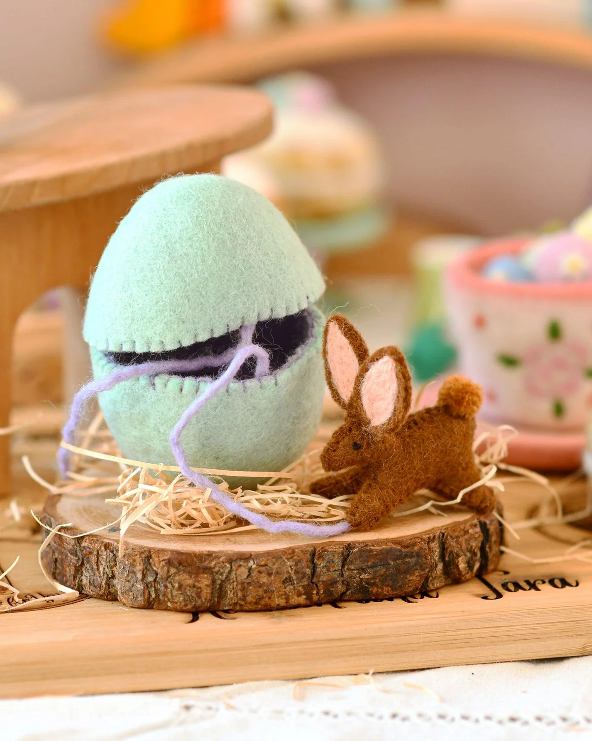 Felt Surprise Egg With Brown Bunny Inside