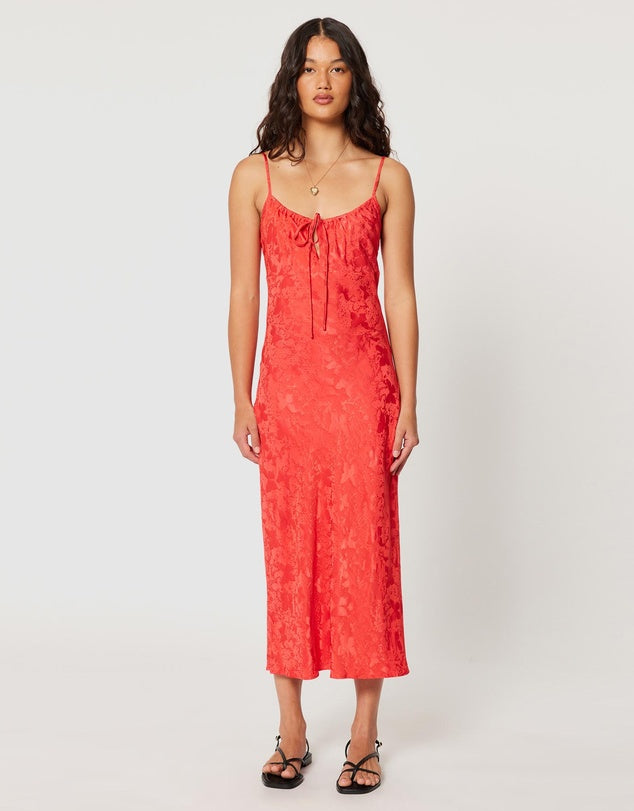 Georgie Slip Dress Jacquard - Cherry