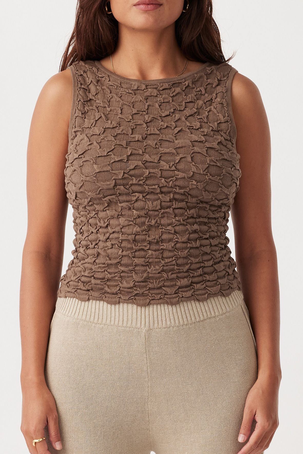 Mila Reversible Textured Tank - Cacao