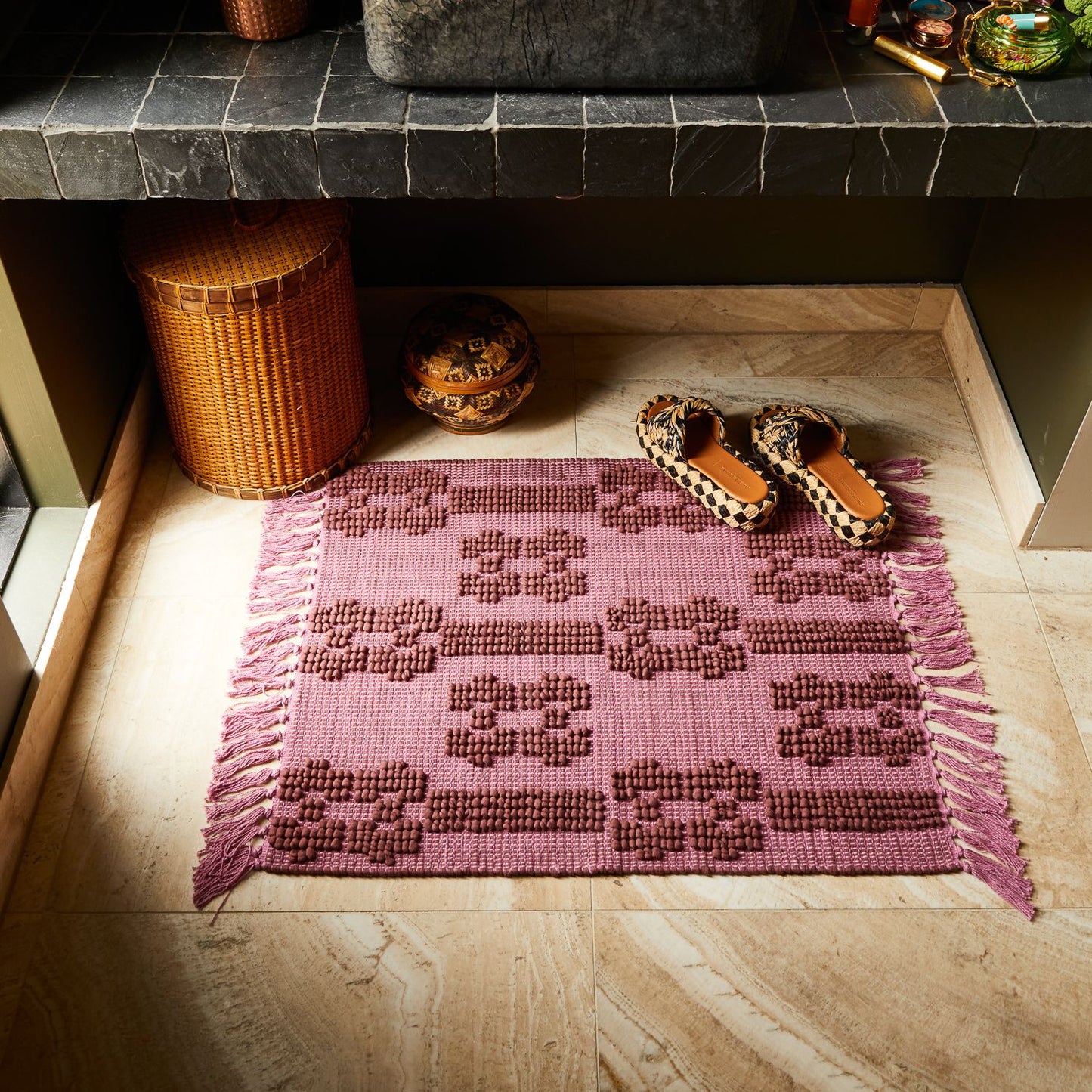 Sawa Cotton Floor Mat - Rosewater