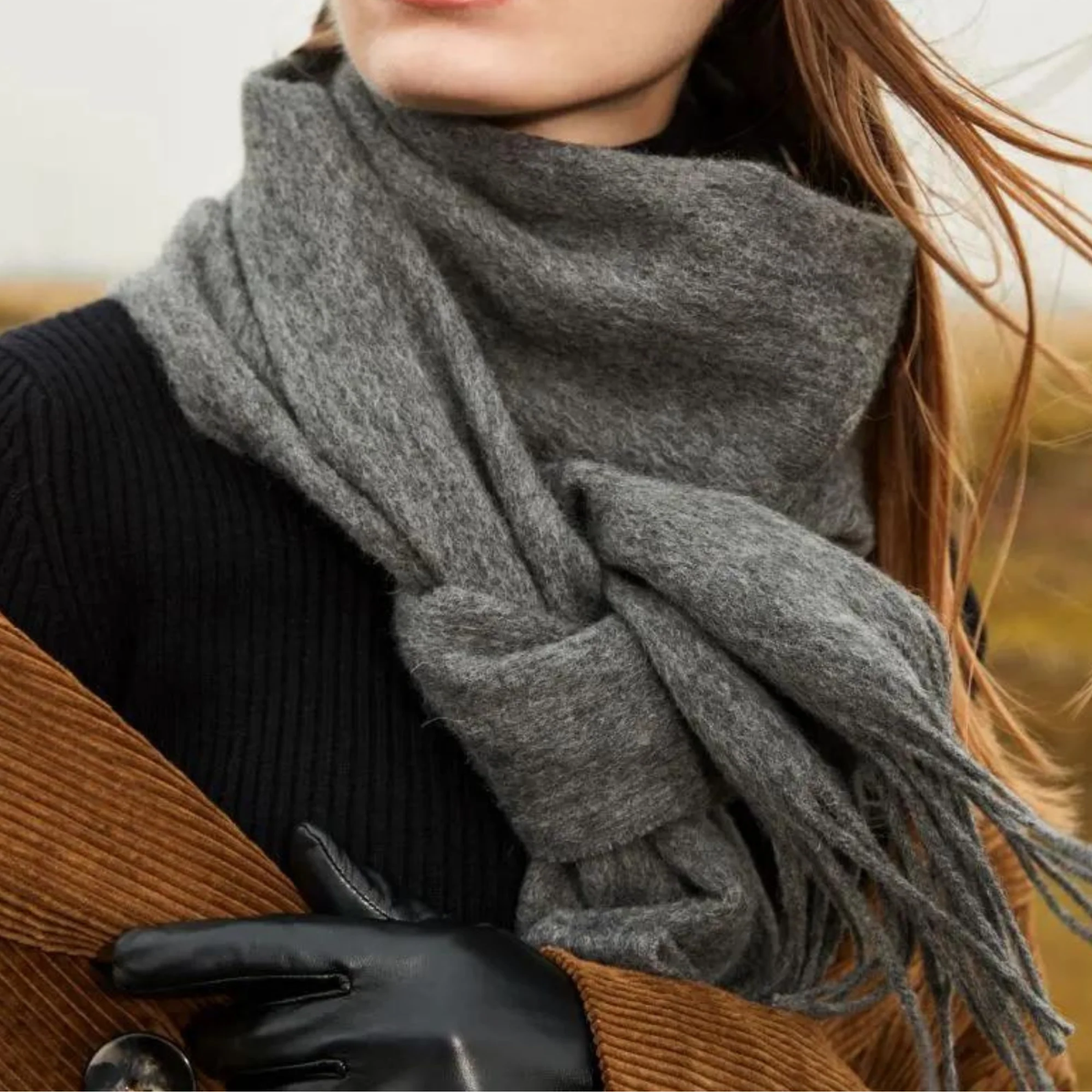 100% Wool Scarf - Light Charcoal