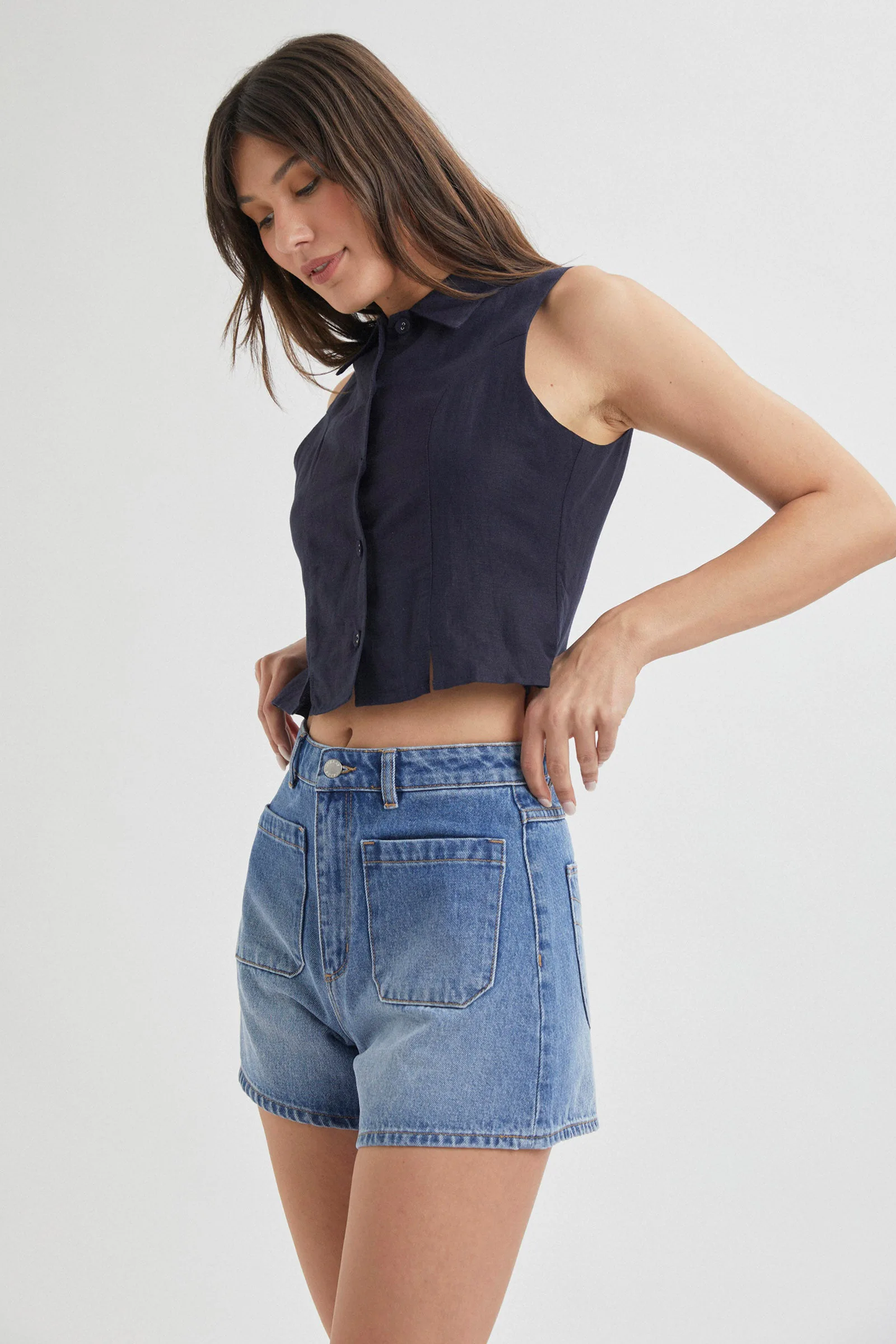 Nina Linen Top - Navy