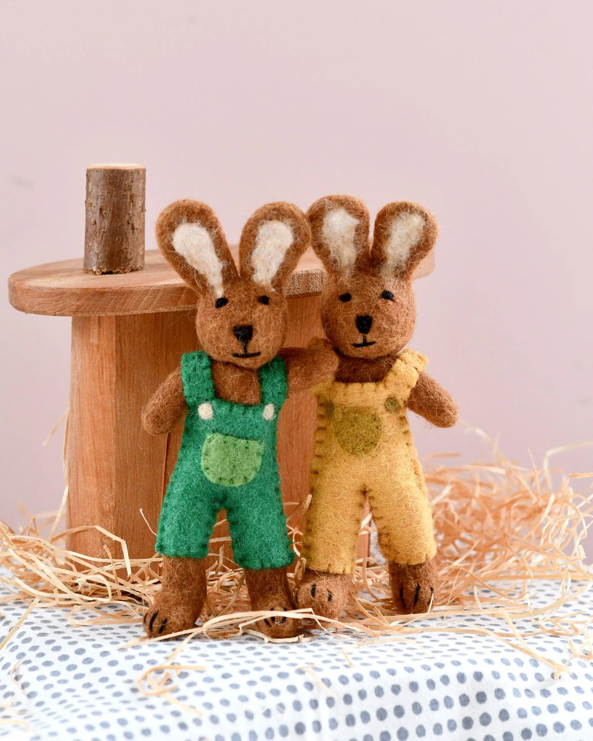 Felt Brown Hare Rabbit With Yellow Overalls Toy
