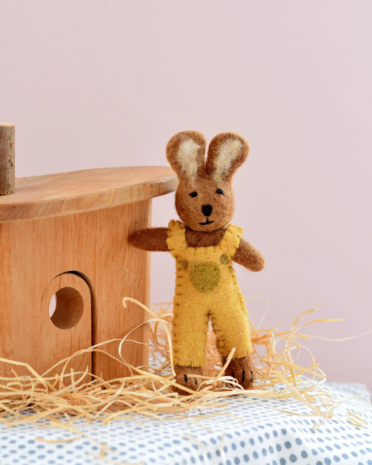 Felt Brown Hare Rabbit With Yellow Overalls Toy