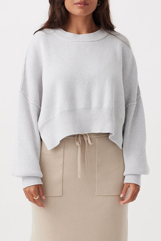 Harlo Cropped Sweater - Light Grey Marle