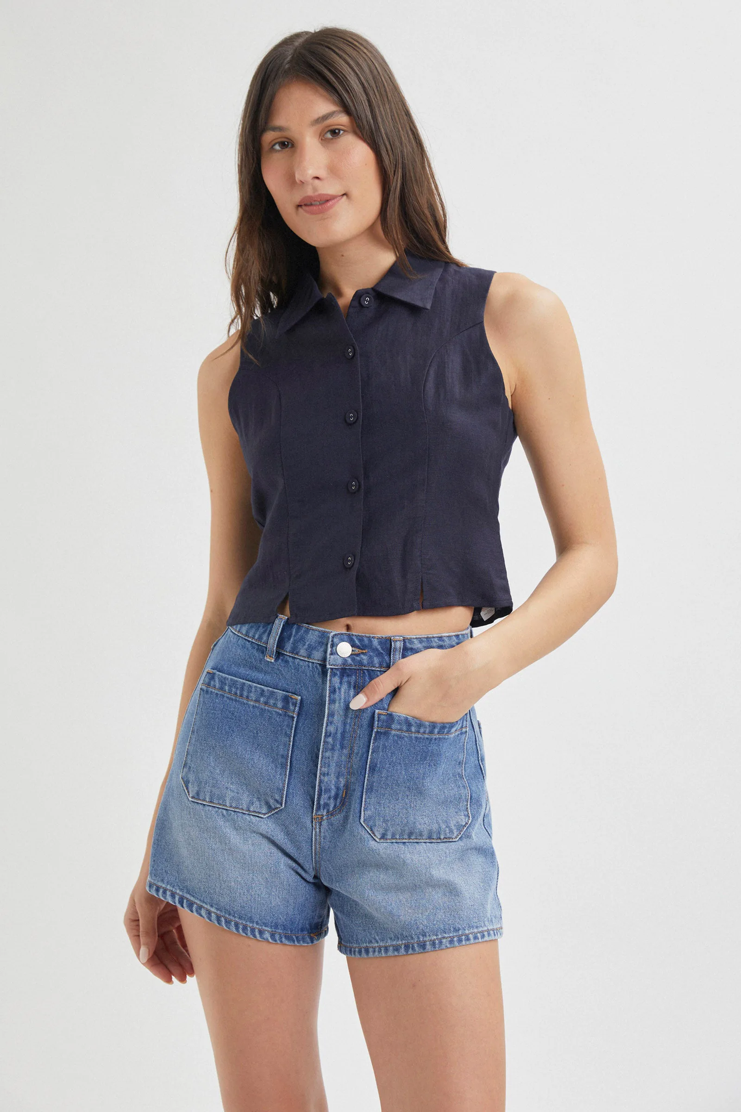 Nina Linen Top - Navy