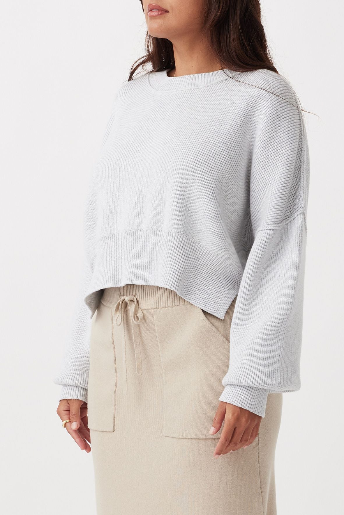 Harlo Cropped Sweater - Light Grey Marle