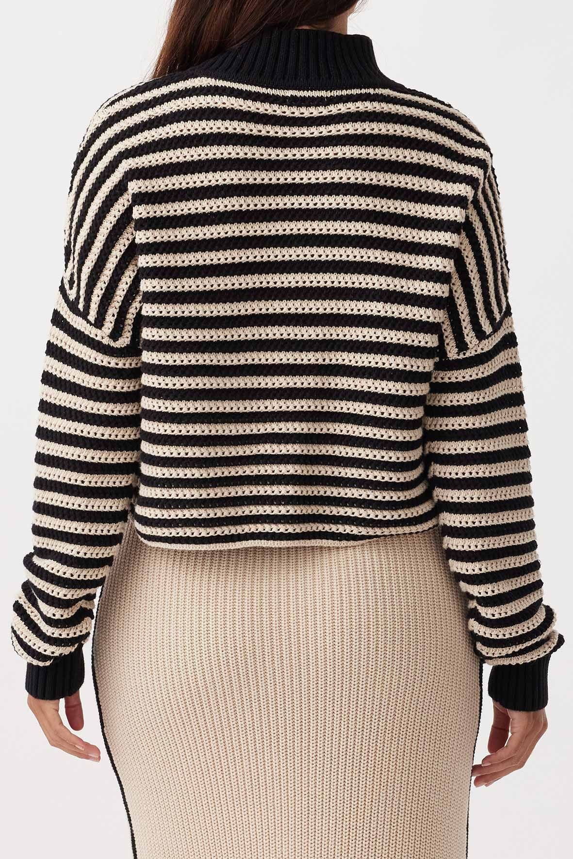 June Cropped Sweater - Sand + Black Stripe