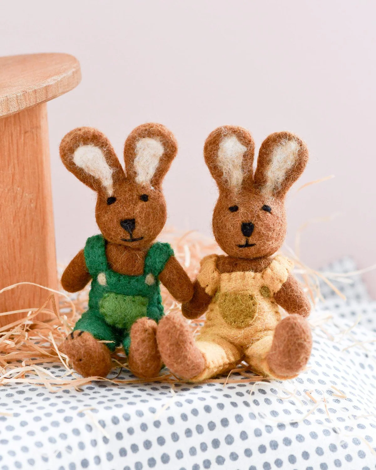 Felt Brown Hare Rabbit With Yellow Overalls Toy