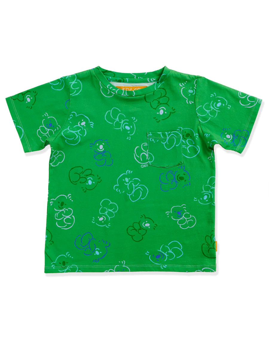 Kip & Co x Ken Done - Koala Cuddles Green Organic Cotton T-Shirt