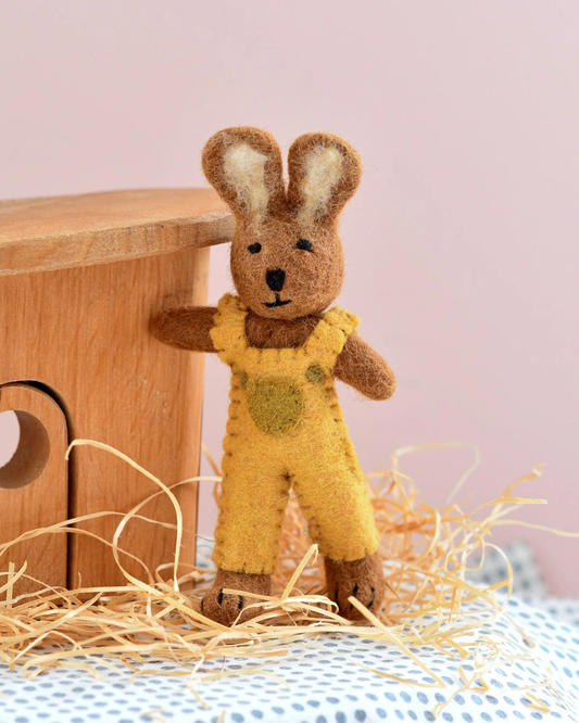 Felt Brown Hare Rabbit With Yellow Overalls Toy